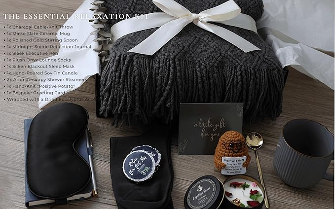Get Well Soon Gift Baskets for Men&Women- Self Care Package/Brithday - After Surgery Recovery, Sympathy Gifts for Loss, Thinking of You/Grief/Bereavement/Miscarriage Gifts (Grey & Navy Blue)