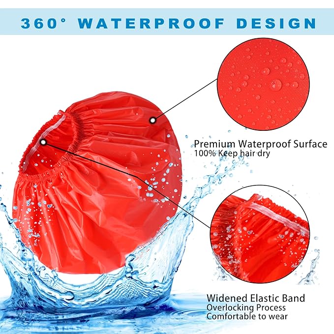 Jumbo Size Shower Cap 2 PCS Waterproof Shower Caps for Women, Extra Large Shower Cap, Reusable Super Large Bath Caps Hair Cap for Long Thick Curly Hair, Locs, Twist Braids - Black+Red