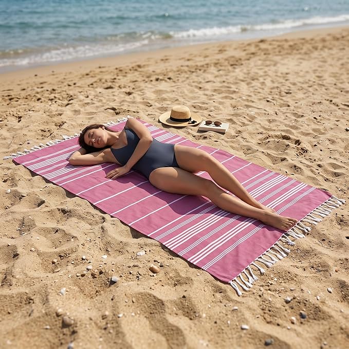 EPHESUS TOWELS Turkish Beach Towel - 38x70 inch Oversized - Sultan Design - Turkish Towel for Beach, Bath, Pool, Gym, Yoga - Prewashed, Lightweight, Quick Dry (Soft Pink)