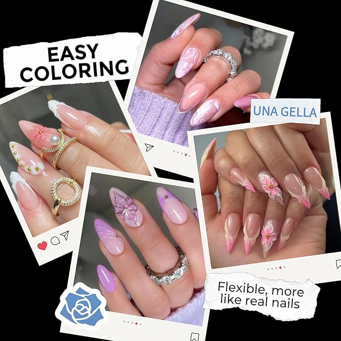 UNA GELLA Medium Stiletto Gel Nail Tips Full Cover 216Pcs Almond Shape Nails Tips Stiletto Pre etched Soft Gel Nails Clear Fake False Nail Tip For Home Art Salon 12 Sizes