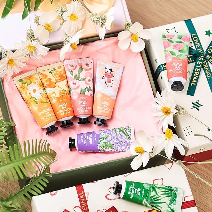 VISCOO 7 Pack Hand Cream Gifts Set for Women, Mothers Day Gifts, Teacher Appreciation Gift, Nurses Week Gift, Bulk Gifts for Women, Moisturizing Mini Hand Lotion Travel Size for Dry Cracked Hands