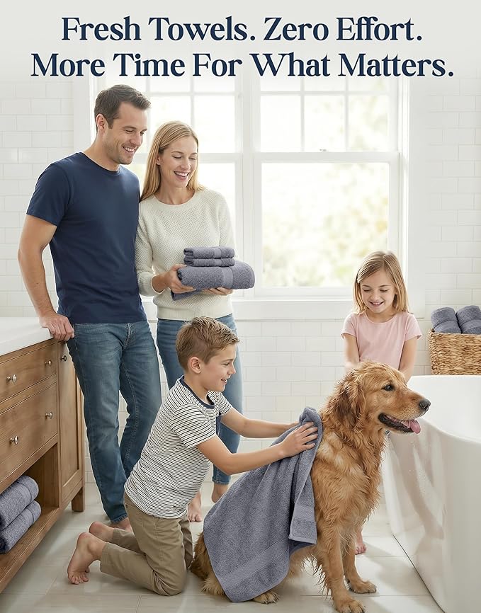 LANE LINEN 100% Cotton Towels Set for Bathroom - 16 Piece Family Pack - Soft, Absorbent & Quick Dry - 4 Bath, 8 Washcloths, 4 Hand Towels - OEKO TEX Certified, Machine Washable & Durable - Cool Grey