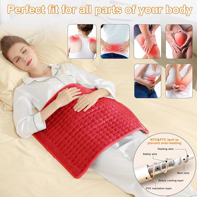Deepsoon Heating Pad,Electric Heating Pads for Back,Neck,Moist Heating Pad for Abdomen Shoulder Knee Legs,Dry/Moist Heat&Auto Shut Off,Mother's Day Birthday for Men and Women,Red,24x20 Inch