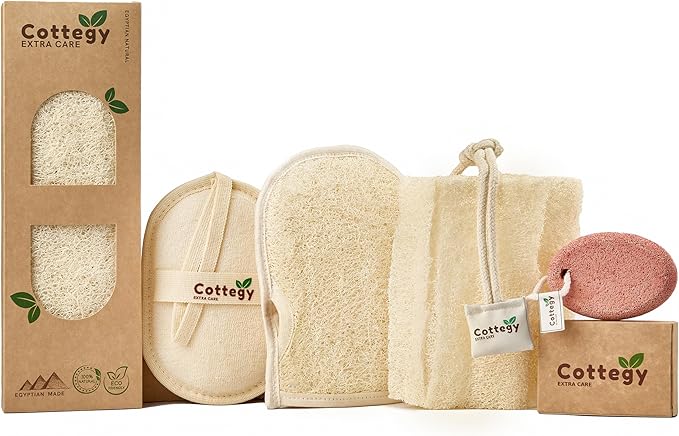Premium Exfoliating Loofah Gloves – Natural Egyptian Loufa Sponge Body Scrubber Mitts for Soft, Radiant Skin – Left and Right Thumb Holes - Gentle Exfoliation & Deep Clean (1-Pack) (Count 2)