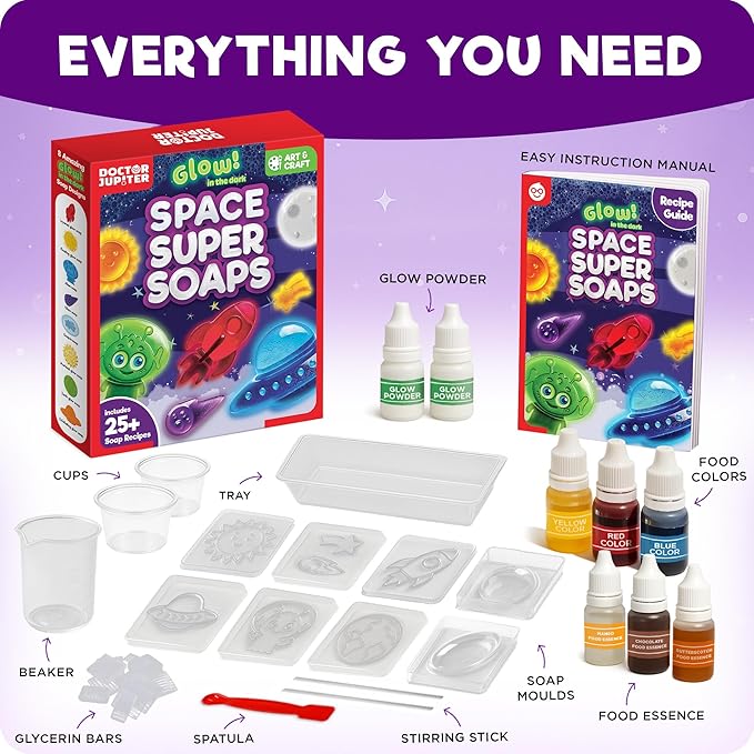 Doctor Jupiter Glow in The Dark Space Soap Making Kit for Kids Ages 4+ | Birthday Gift Ideas for Boys & Girls 4 5 6 7 8 12 Year Old, Space Craft Toys