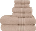 BOUTIQUO 6 Pack Cotton Towel Set, Contains 2 Bath Towels 28x55 inch, 2 Hand Towels 16x24 inch & 2 Wash Coths 12x12 inch, Ideal Everyday use, Ultra Soft Compact & Lightweight - Tan
