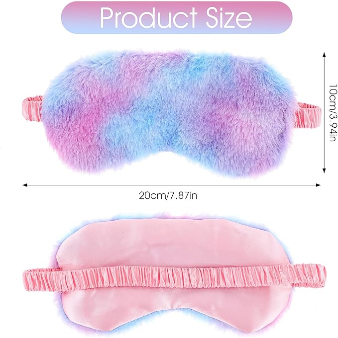 2 Pack Plush Sleeping Eye Mask Soft Plush Eye Mask Fuffy Eye Cover Comfortable Sleep Mask Blindfold Rainbow Faux Fur Eye Shade for Women, Men and Kids Travel Nap Sleeping