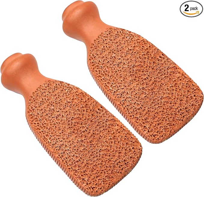 QUBA LINEN Pumice Stone for Feet - 2-Sided Terra Cotta Foot Scrubber, Professional Exfoliating Clay Stone for Feet Hands Body Care - Pumice Stone for Feet Callus Remover, Brown (Pack of 2)