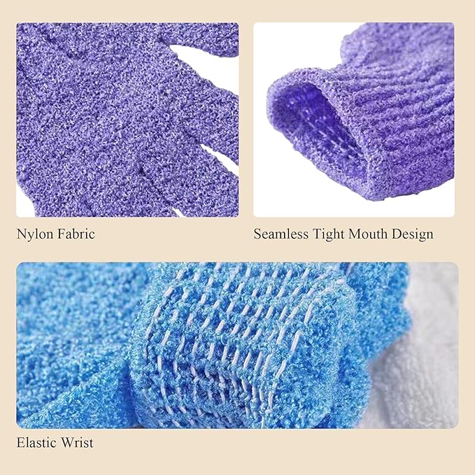 MOLOPPO 2 PCS Exfoliating Glove, Scrub Gloves Exfoliating, loofah, Body Exfoliator, Bath Gloves（Grey）