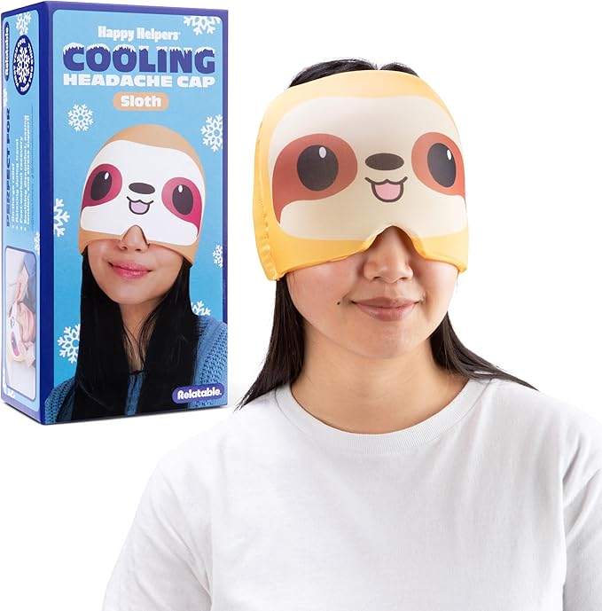 Happy Helpers Sloth Cooling Headache Cap by Relatable, Perfect for Soothing Support During Headaches, Hangovers, Post Workout Recovery, Stress Support and Cooling Support, Includes 1 Cooling Cap