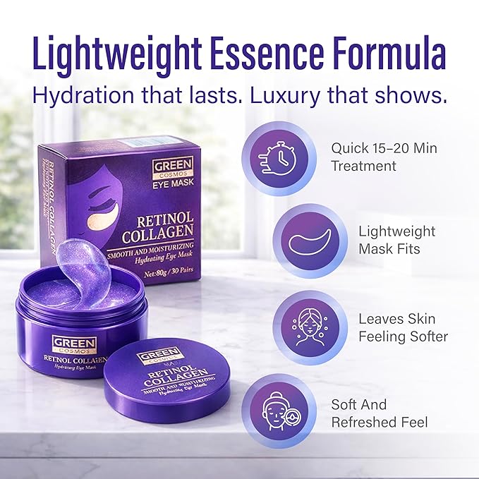Retinol Collagen Under Eye Patches - Hydrogel Eye Pads (60 patches) with 95% Retinol & 5 Micro Collagen. Nourishing & Non Irritating Eye Gel Mask. Sealing Cap & Spatula Included.