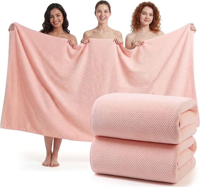 REDKISS Pack of 2 Jumbo Bath Sheets, 40 x 80 Inches Microfiber Bath Towels for Bathroom, Extra Large & Lightweight, Quick-Dry, Super Soft & Highly Absorbent, Perfect to Wrap Yourself in, Pink