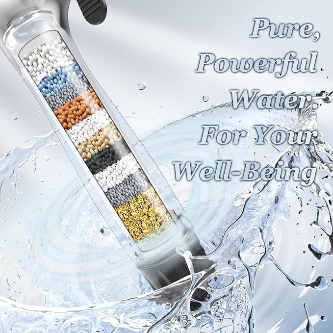 PWERAN Filtered Shower Head with Handheld, High Pressure (Grey)