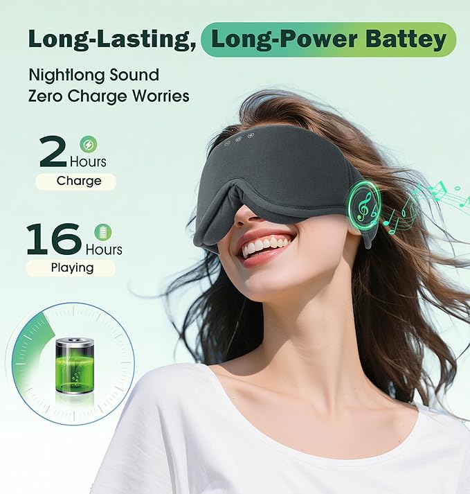 Sleep Mask with Headphones Bluetooth 5.4, LC-dolida Wireless Music Eye Mask for Sleeping Headphones with Soft Bamboo Cotton Cooling Breathable,Ultra-Thin Stereo Speaker for Side Sleepers-Charcoal