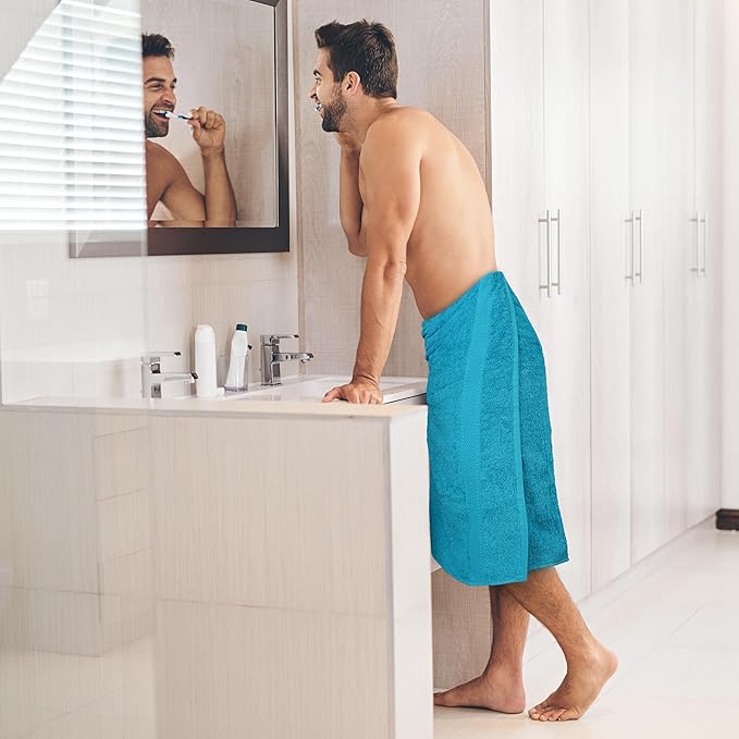 Commercial Bulk Pack of 12 Bath Towels – 100% Cotton Terry 24" x 48" – Ideal for Hotels, Salons, Gyms, Spas & Institutional Use – Teal Blue