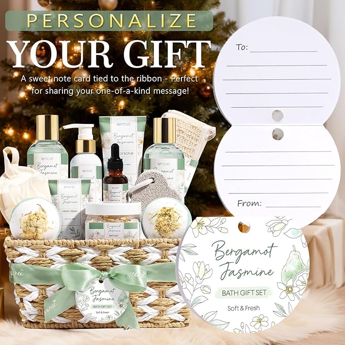 Mothers Day Birthday Gifts for Women, Bergamot Jasmine Relaxing Spa Gift Baskets for Women Self Care Package Bath Gift Set, Home Bath and Body Kit Pampering Gifts for Womens Her Mom Friend Sister Wife