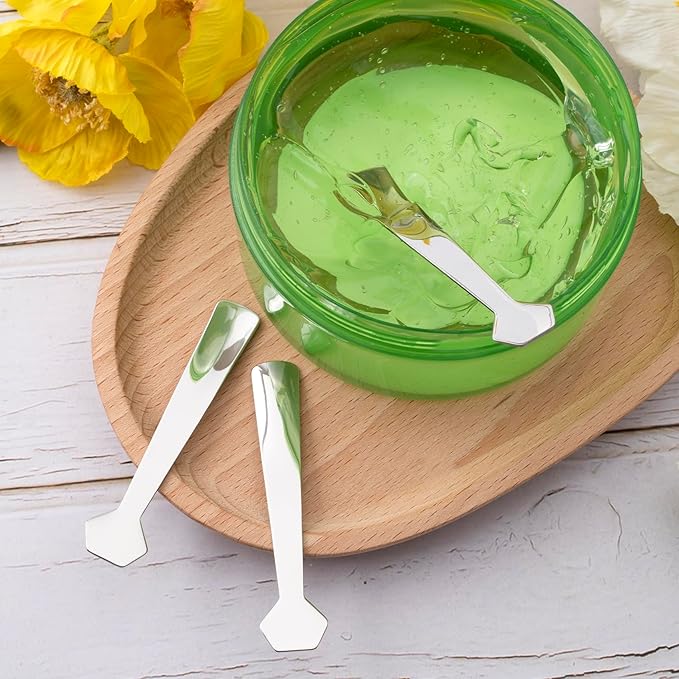 Pndeyo 3pcs Mini Stainless Steel Makeup Spatula, Reusable Cosmetic Cream Spatulas Spoon, Skincare Scoop Applicator Facial Massage Beauty Tools for Mixing and Sampling Face Eye Cream- Silver