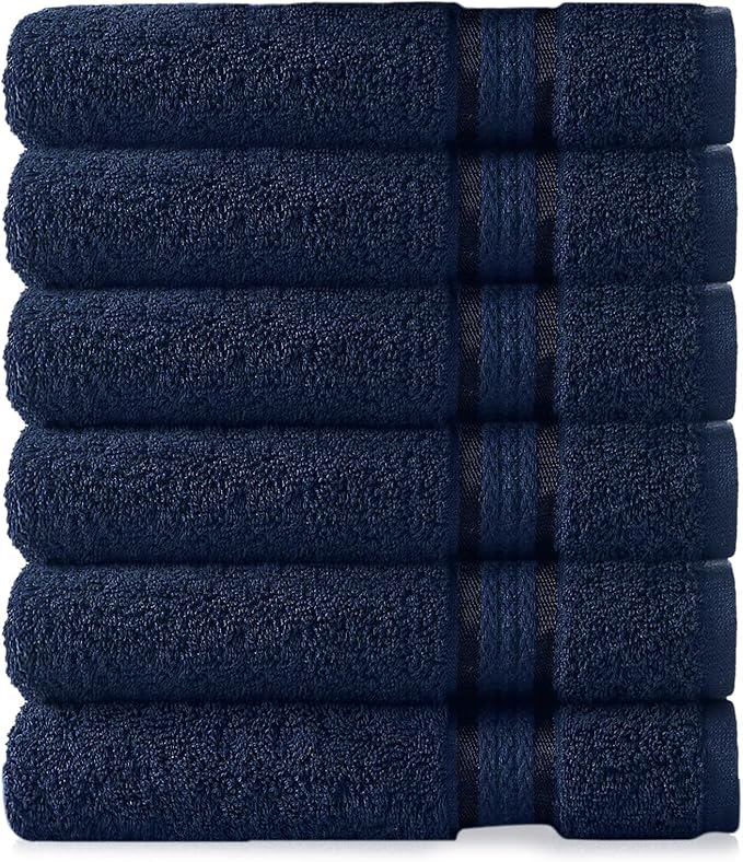 COTTON CRAFT Ultra Soft Hand Towels - 6 Pack - 16x28-100% Cotton Face Towels - Absorbent Quick Dry Everyday Luxury Hotel Bathroom Kitchen Spa Gym Shower Pool Camp Picnic - 580 GSM - Navy