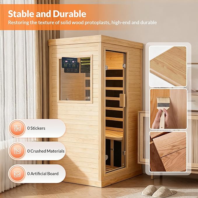 OUTEXER Infrared Sauna Home Sauna Spa Room Chilean Pine Wood 1200W Indoor Saunas Low EMF 110V with 7 Color Light