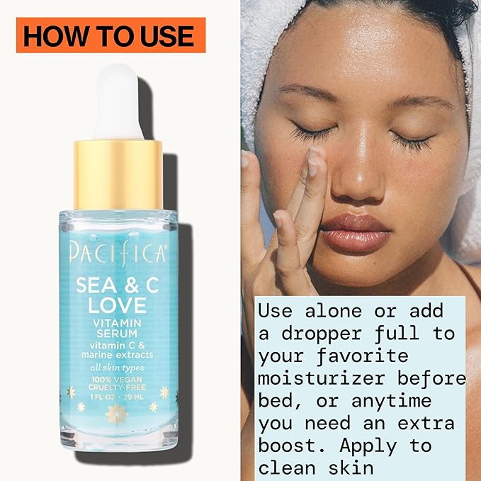 Pacifica Beauty Sea & C Love Vitamin C Serum for Face – Brightening & Anti-Aging Formula with Hyaluronic Acid, Green Tea & Algae – Blue Light Protection – Fades Dark Spots & Fine Lines – 1 Fl Oz