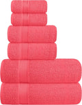 Elvana Home Ultra Soft 6 Pack Cotton Towel Set, Contains 2 Bath Towels 28x55 inch, 2 Hand Towels 16x24 inch & 2 Wash Coths 12x12 inch, Ideal for Everyday use, Compact & Lightweight - Coral Orange