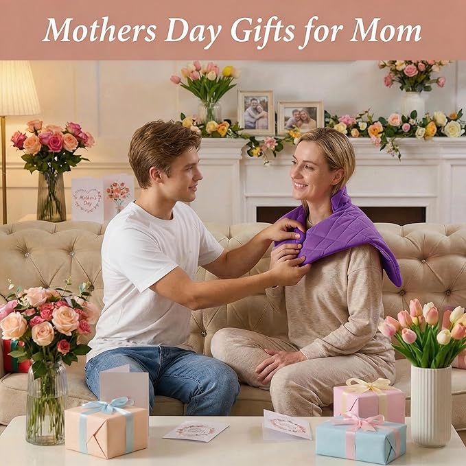 3 lb Purple Weighted Heating Pad for Neck Shoulders and Back, Mothers Day Gifts for Mom Wife Grandma, Birthday Gifts for Older Women Mom, Electric Heated Blanket with 9 Heat Options 4 Auto-Off Timer