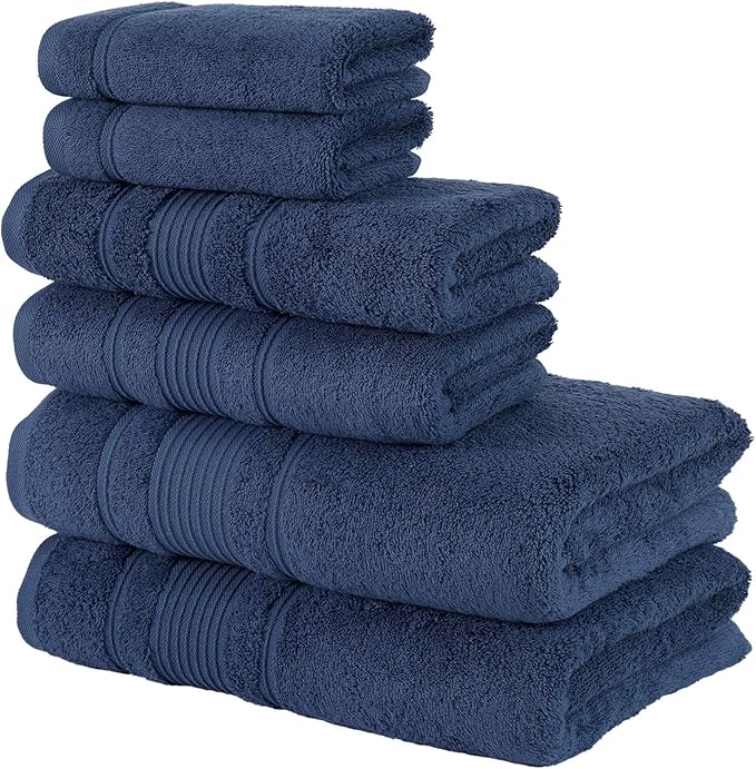 Personalize Your Towels with Custom Embroidery: Names, Monograms, and Initials. Perfect For Kids, Adults, Travel, Gifts 6-Piece Towel Set 2 Bath Towels, 2 Hand Towels, and 2 Wash Cloths - Navy Blue