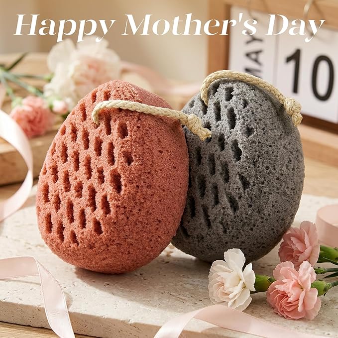 BAIMEI IcyMe Bath Sponge 2-Pack -Shower Loofah Body Scrubber with Gentle Exfoliation & Quick Lathering, Pink Grey Shower Pouf