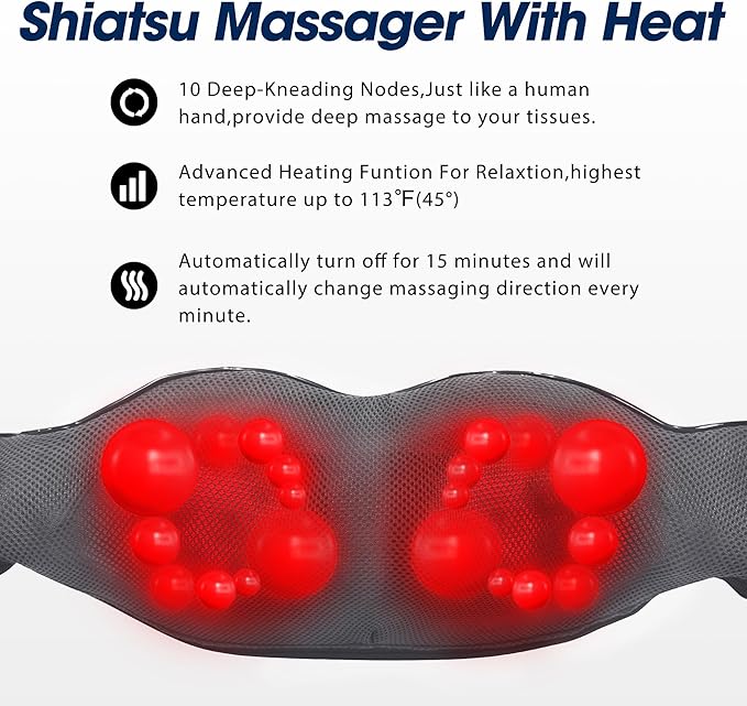 UFFAE Shiatsu Neck and Back Massager with Heat, Electric Deep Tissue Kneading Neck and Shoulder Massage, Best Gifts for Women Men Mom Dad Mothers Fathers Day Birthday Gift, Grey (NOT Cordless)