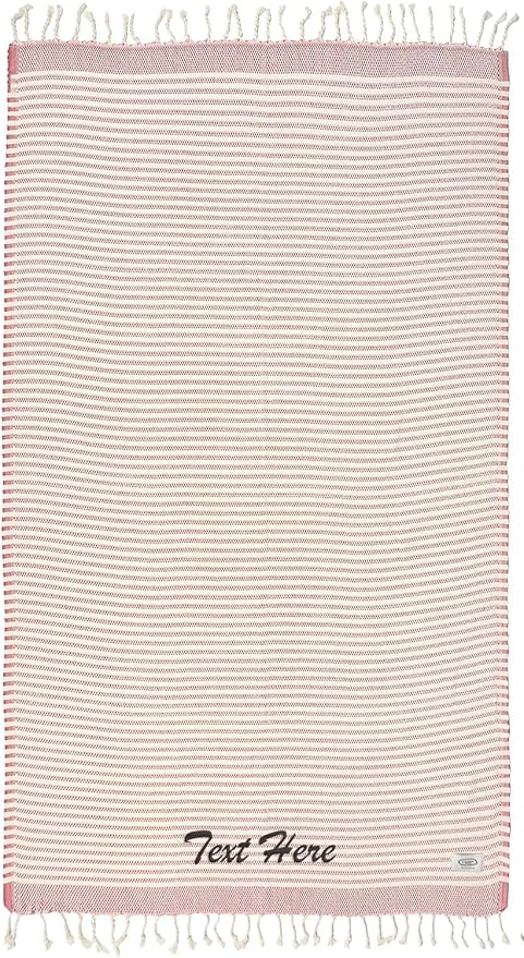 Personalized Embroidered Beach Towel | Throw Blanket, Easy Carry, Sand Free, Highly Absorbent, Quick Dry, Turkish Towels for Camping Bath Sauna Beach Gym Pool Yoga SPA by Lahammam, Shiran, Red