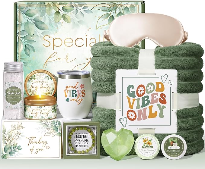 Mothers Day Birthday Gifts for Women Self Care Gift, Get Well Soon Gift Baskets Relaxing Spa Care Package for Women with Blanket, Unique Gift Baskets for Mom Her Wife Girlfriend Friend Sister Teacher
