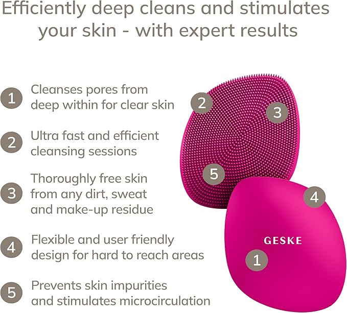 GESKE SmartAppGuided™ Facial Brush | 4 in 1 | Professional Facial Cleansing Brush | Skin Cleansing Silicone Facial Brush | Routine Skincare | Gentle Cleansing | Facial Cleanser