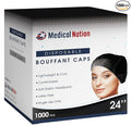 Medical Nation 24" Hair Net Disposable Bouffant Caps |CASE OF 1000, BLACK| Hairnets, Non-Woven, Non-Pleated Hair Cover |for Medical, Lab, Nurse, Tattoo, Food Service, Hospital, Cooking- Size 24" Black