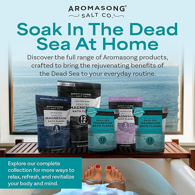 Aromasong Magnesium Flakes for Bath from The Dead Sea- 12 LB Resealable Pack Magnesium Chloride Flakes -Organic Bath Salt Muscle Relaxing Mineral Soak