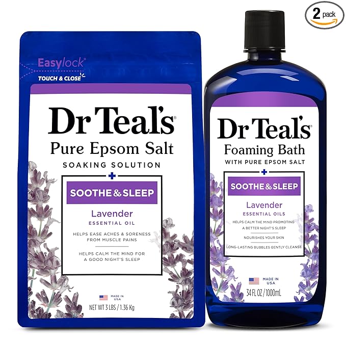 Dr. Teal's Epsom Salt Soaking Solution and Foaming Bath with Pure Epsom Salt Combo Pack, Lavender