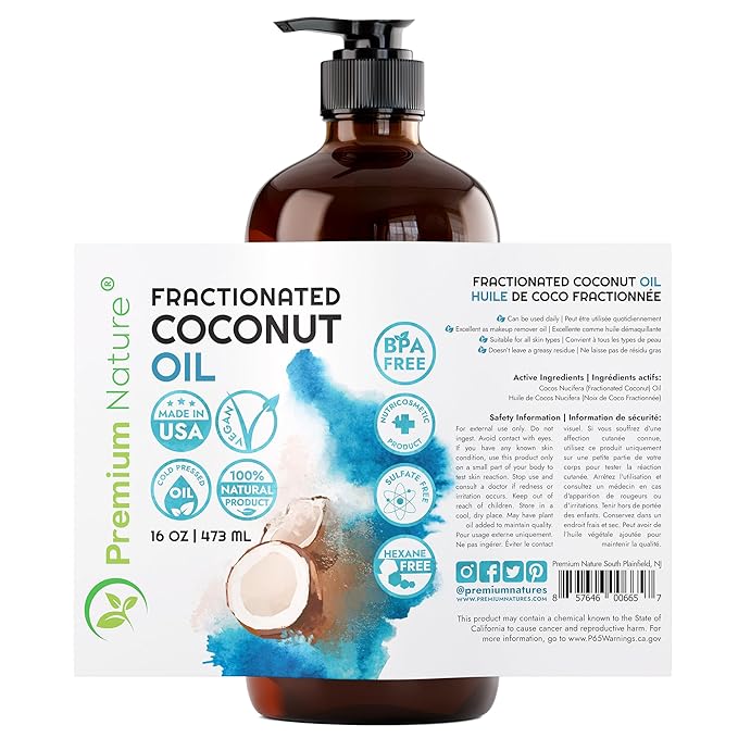 Premium Nature Fractionated Coconut Oil for Skin Moisturizer with Pump Massage Oils Best Carrier for Essential Oils Mixing Body OUL for Dry Skin Moisturizer Natural Oi for Face Hair Body 16 oz