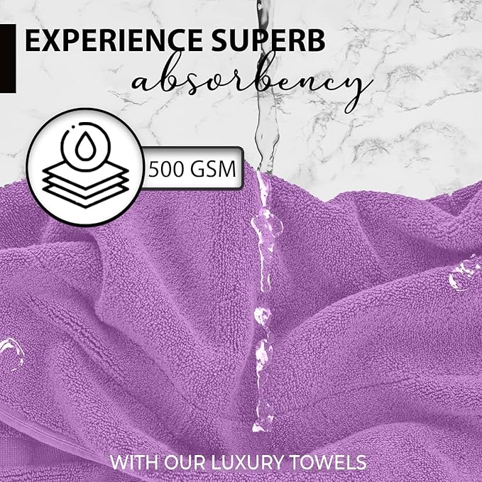KAHAF COLLECTION 100% Cotton Bath Towels, 24x48 Pack of 6 Towels, Quick Dry, Highly Absorbent, Soft Feel Towel, Gym, Spa, Bathroom, Shower, Pool, Luxury Soft Towels (Light Purple, 24x48-6 Pack)