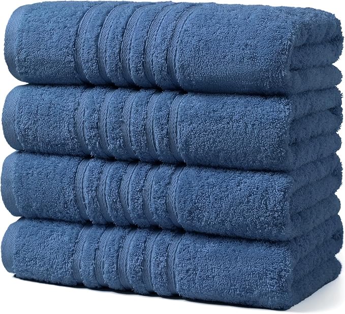 Aibaser Towels - Premium 100% Cotton Bath Towels Set (27 x 54 inches), Lightweight and High Absorbency Quick Drying (Blue)
