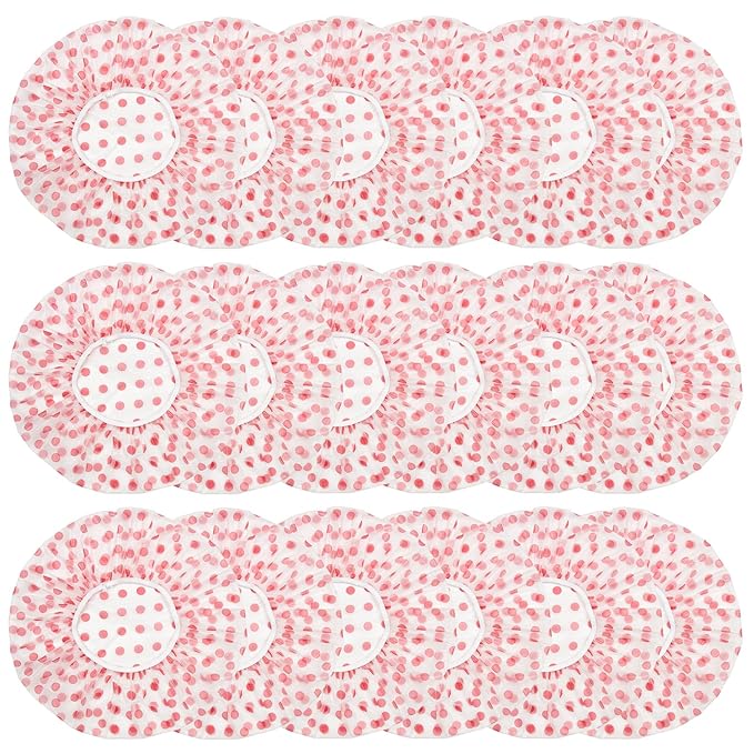 18Pcs Plastic Shower Caps for Women Waterproof Bath Caps Bathing Hair Cap Reusable Shower Caps for Shower,Spa,Salon,Housework,Girls,Home,Travel (Pink)
