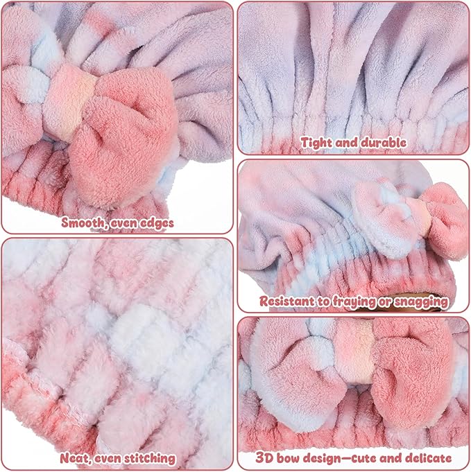 Xinjoduz Absorbent Hair Towel Wrap, Microfiber Hair Towel Wrap for Women, Quick-Drying Hairs Turban Towels, Soft Hairs Drying Cap for Wet, Pink