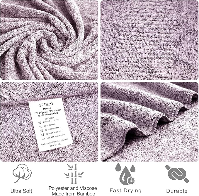 SEISSO Bath Towels 4 Pack Large Bathroom Bamboo Viscose Towels 35” x 63” Plush Soft Bath Towel for Shower Extra Absorbent Jumbo Bath Sheet - Multipurpose Use as Sports, Travel, Fitness, Yoga (Purple)