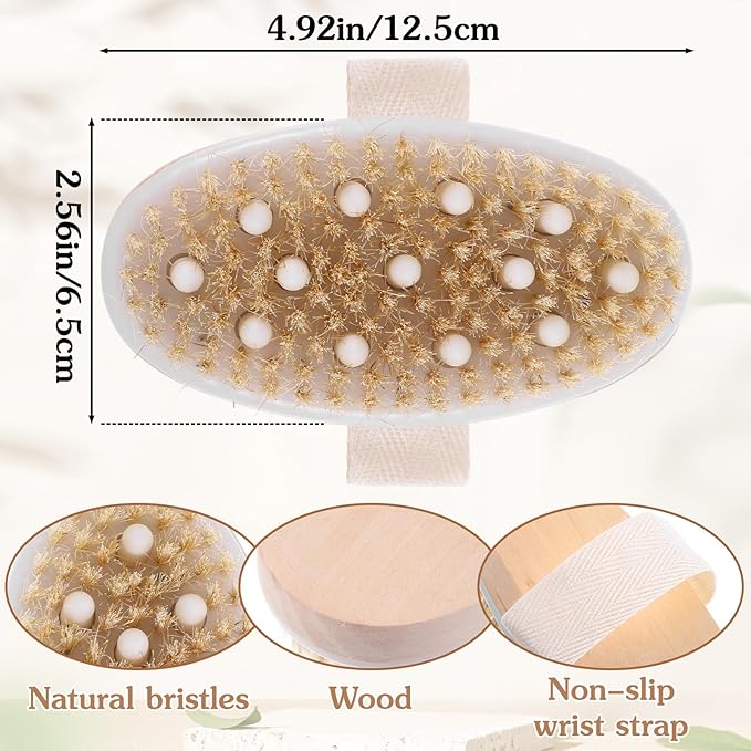 Sibba 10 Pack Dry Brushing Body Brush, Natural Bristle Exfoliating Brush with Massage Nodule Dry Skin Body Scrubber for Shower Blood Circulation Dead Skin Exfoliator Deep Exfoliation