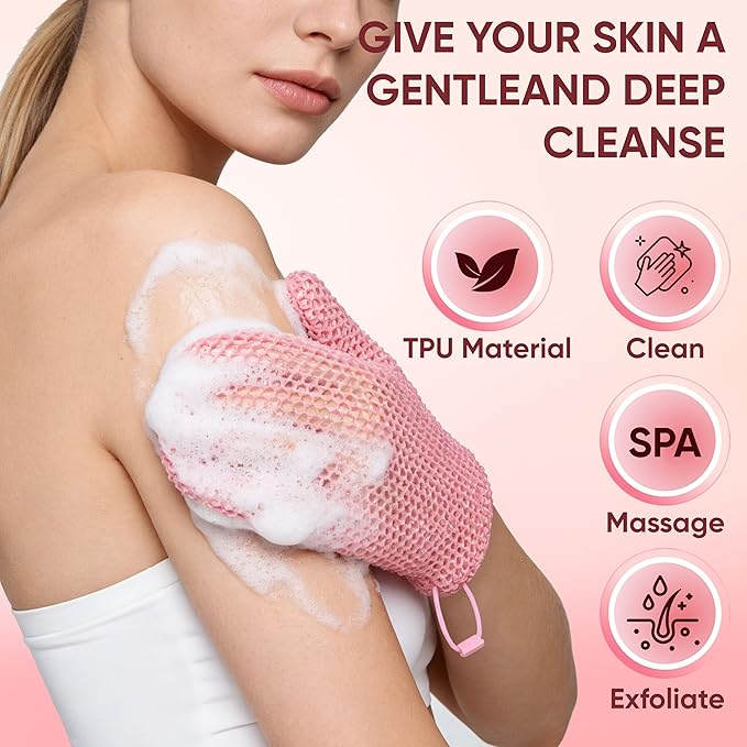 2 Pcs Honeycomb Exfoliating Mitten Set Bath Mitt Honeycomb Face and Body Scrubber Shower Glove for Cleaning Body Shower Face Skin Beauty Spa Quick Drying Pink