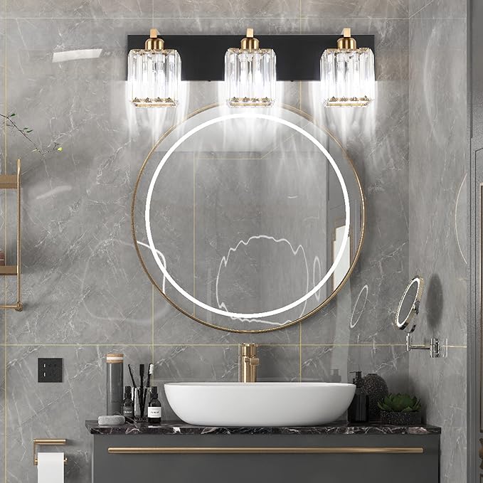 Aipsun Crystal Vanity Light Bathroom Lighting Fixtures 3 Light Modern Vanity Lighting Fixtures (Exclude Bulb)