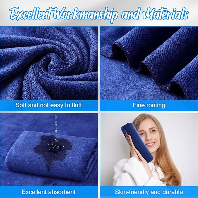 SmoothNovelty 16 Pack Microfiber Bath Towels Bulk 27'' x 60'' Oversized Beach Towel Highly Absorbent Extra Large Soft Drying for Shower Pool Salon Sauna Bathroom Gym Party (Simple,Navy Blue)