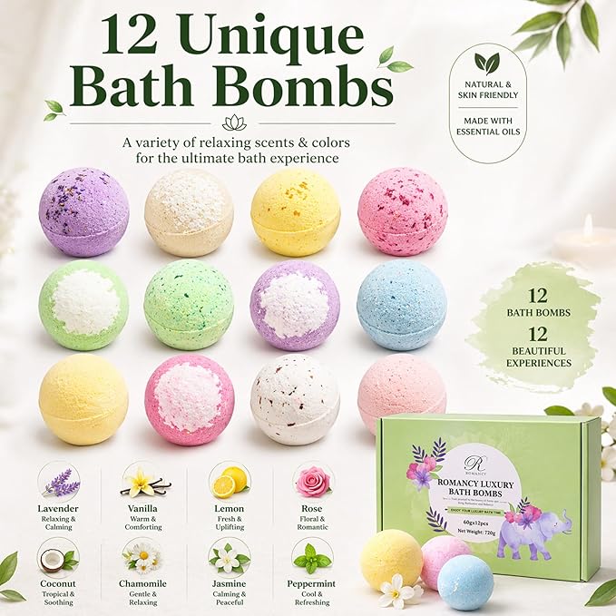 Bath Bombs Gift Set for Women – 12 Pack Spa Fizzies with Epsom Salt, Relaxation & Stress Relief, Lavender & Eucalyptus Aromatherapy, Spa Gift for Mom, Birthday & Mother’s Day