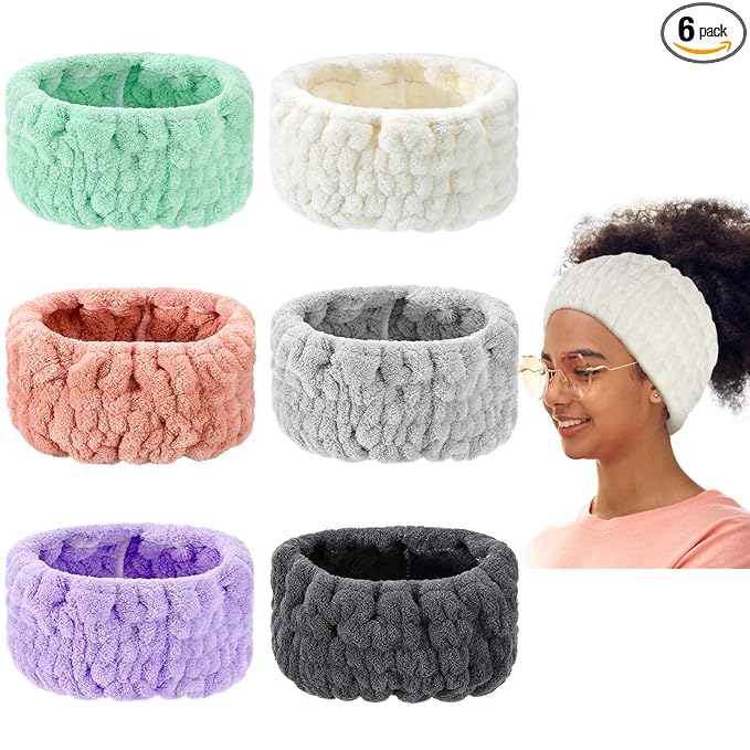 WILLBOND 6 Pieces Extra Wide Band 5 Inch Spa Facial Microfiber Headband Elastic Makeup Headbands Hair Accessories for Thick and Curly Hair, 6 Colors