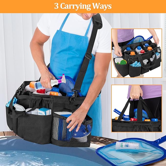 LoDrid Hot Tub Chemical Storage Bag, Pool Chemical Organizer with Handle and Shoulder Strap, Spa Supplies Carry Case for Adults, Black(Patent Design)