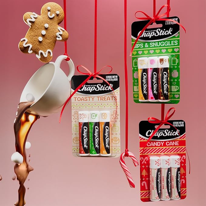ChapStick Lip Balm, Holiday Variety Packs (6 Sticks) – Sips & Snuggles + Toasty Treats Flavored Lip Moisturizers, Stocking Stuffers, Gifts, 0.15 Oz Ea