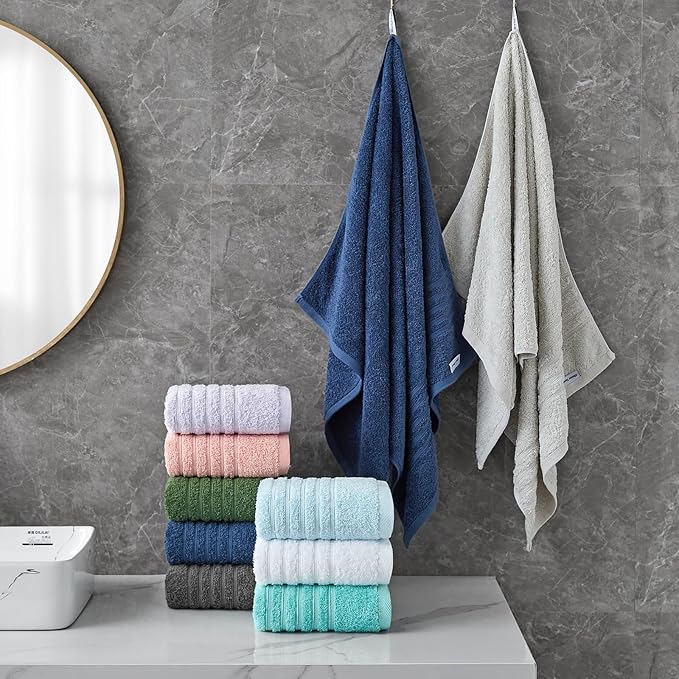 Aibaser Towels 6 Pack Bath Towel for Bathroom, 100% Cotton (24 x 48 Inches) High Absorbency Quick Drying (Grey)